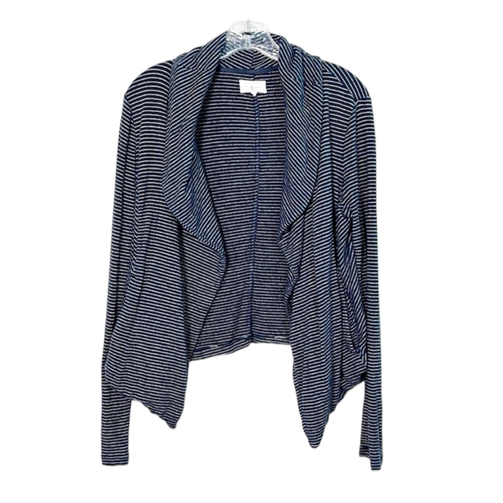 LOU & GREY blue and white striped soft open front cardigan with pockets